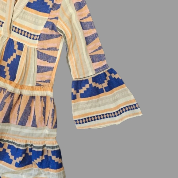 Devotion Twins Ella Dress Women Sz S Orange Blue Beige Multi Kipoi Elevated Boho - Picture 5 of 7